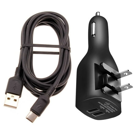 2-in-1 Car Home Charger For Verve Connect, ZMax 11 - 6ft Long USB-C Cable TYPE-C Cord Travel Power Adapter Charging Wire Folding Prongs for Consumer Cellular Verve Connect, ZMax 11