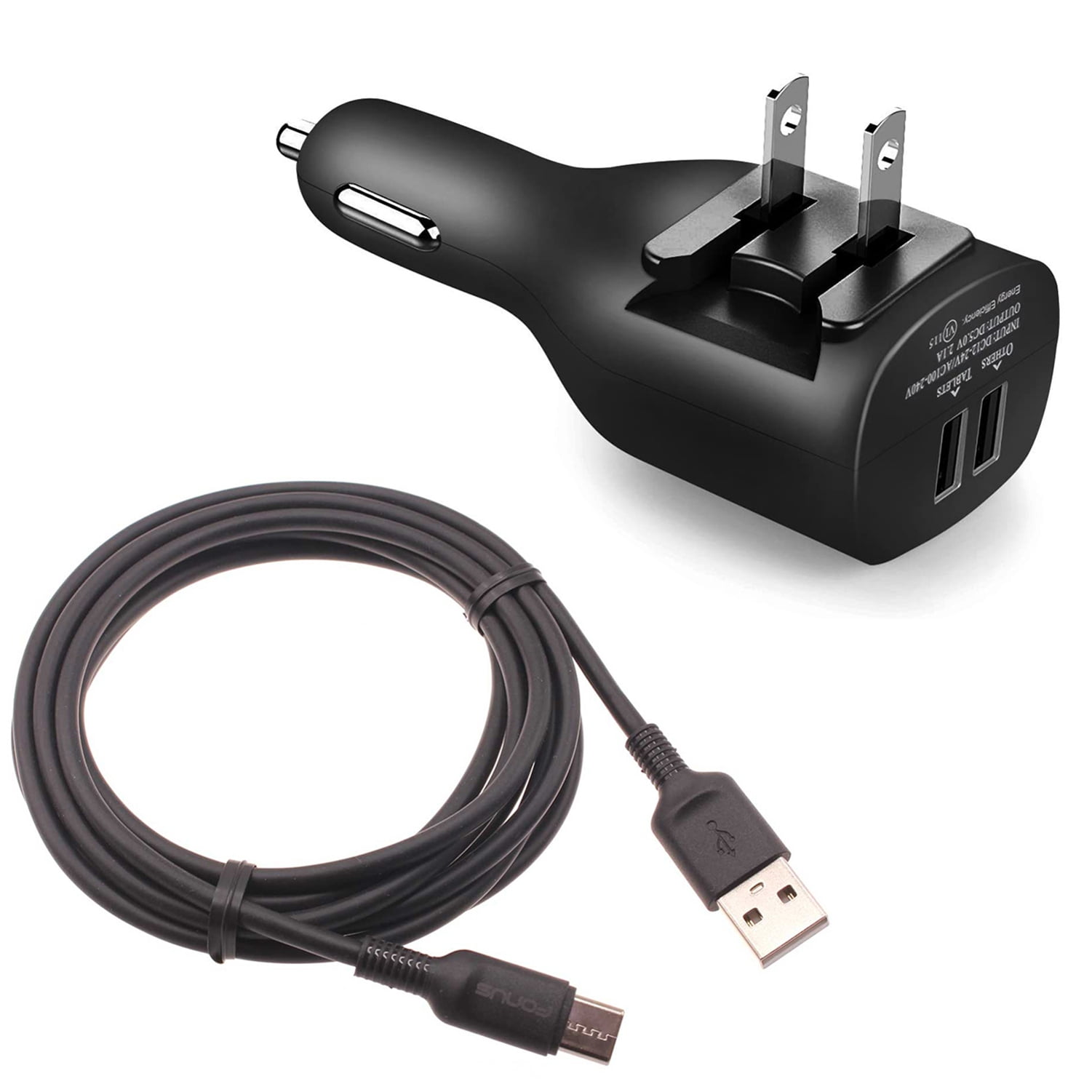2-in-1 Car Home Charger for Nokia G300/G400 5G/G310 5G - 6ft Long USB-C Cable TYPE-C Cord Travel Power Adapter Charging Wire Folding Prongs for Nokia G300/G400 5G/G310 5G
