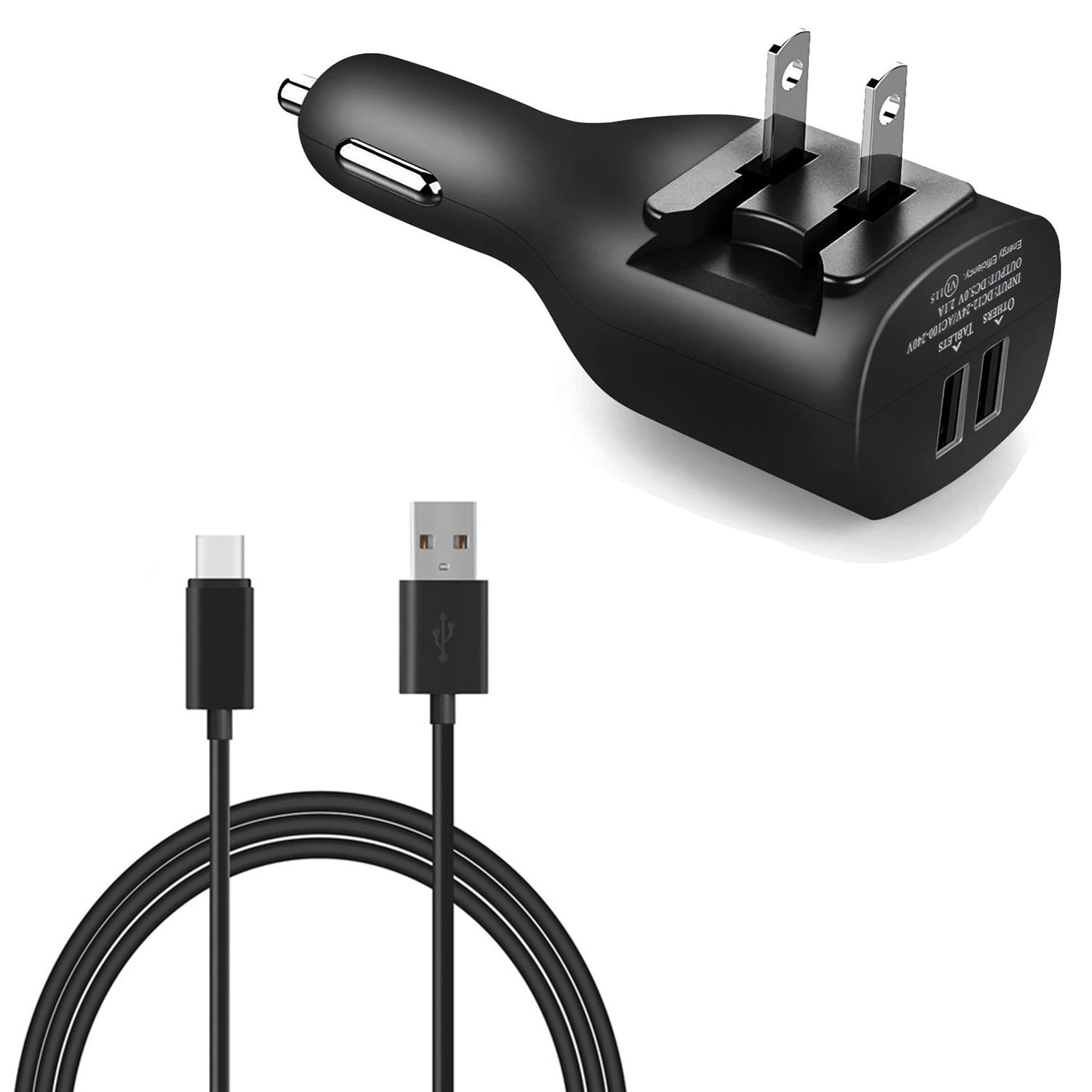 2-in-1 Car Home Charger for Nokia G50/G10/G20 - 6ft Long USB-C Cable TYPE-C Cord Travel Power Adapter Charging Wire Folding Prongs for Nokia G50/G10/G20