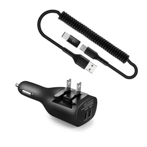 2-in-1 Car Home Charger for Samsung Galaxy Tab A7/A8/A9/A9 Plus/A7 Lite Tablets - Coiled USB Cable Micro-USB to USB-C Adapter Charger Cord Power Wire for Galaxy Tab A7/A8/A9/A9 Plus/A7 Lite Models