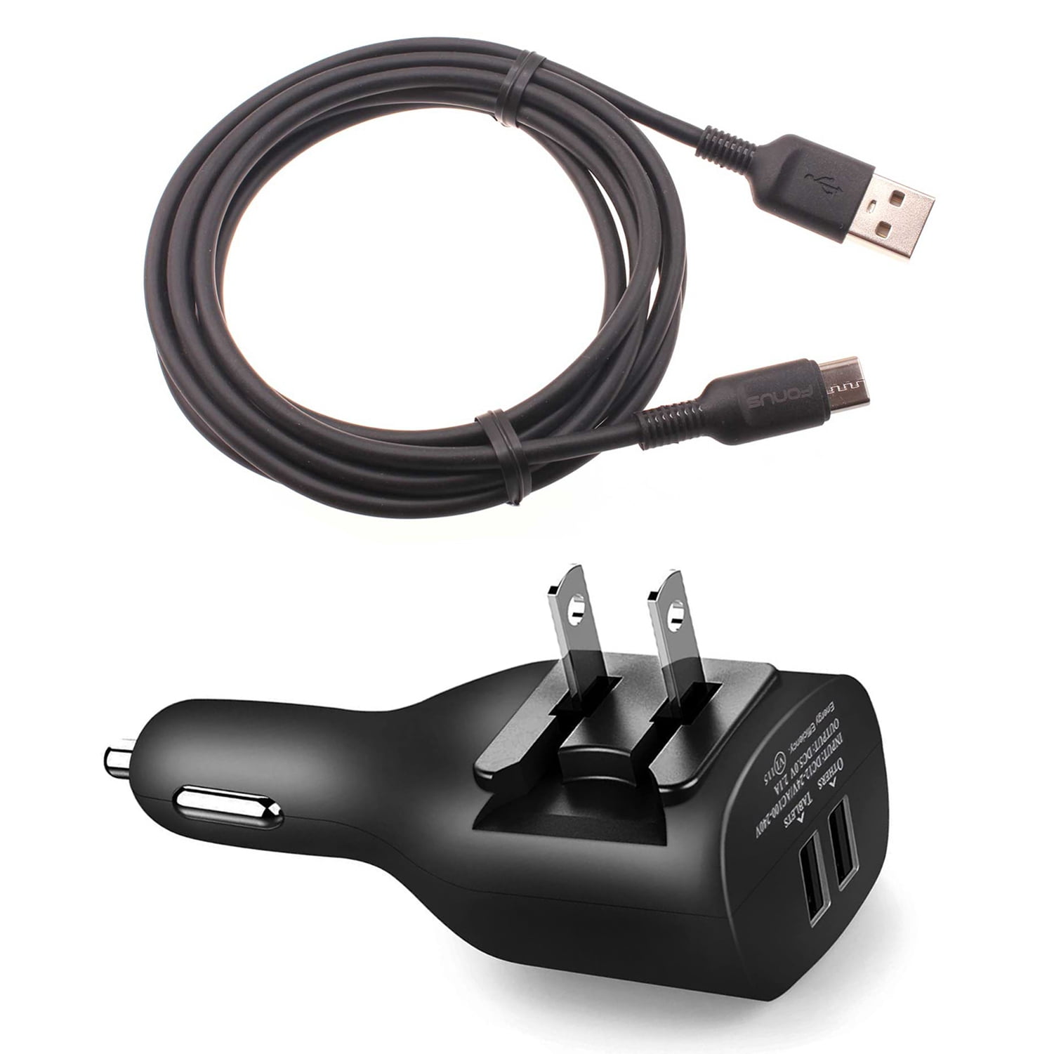 2-in-1 Car Home Charger for TCL NxtPaper 11/Tab 11 - 6ft Long USB-C Cable TYPE-C Cord Travel Power Adapter Charging Wire Folding Prongs for TCL NxtPaper 11/Tab 11