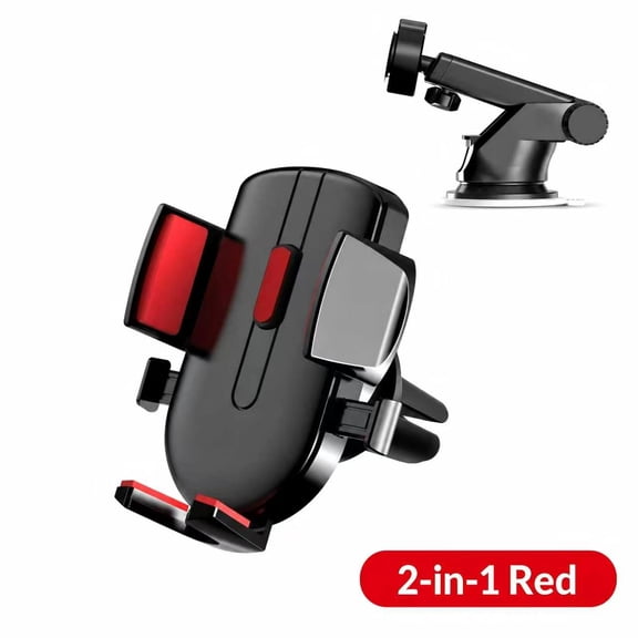 2‑in‑1 Car Phone Holder, Dashboard Suction Cup & Air Vent Cell Phone Mount, 360° Rotation Gravity Car Phone Stand for 4.0‑7.0 Inch Smartphones，Red