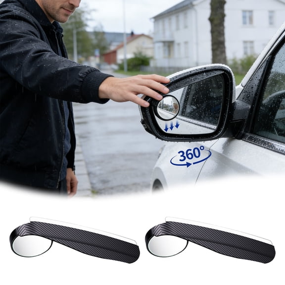 2 in 1 Car Side Mirror Rain Visor with 360° Adjustable Blind Spot Mirror Round Convex Rear View Mirror for Vehicle Driving