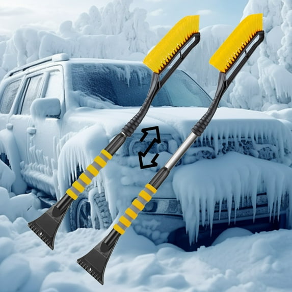 2-in-1 Car Snow Brush & Ice Scraper - Detachable Snow Removal Tool with PVC Brush & Foam Grip for Windshield - Extends 30-37 Inches for SUV, Truck & Vehicle - Orange/Blue/Yellow Options