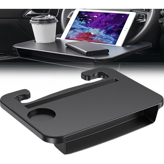 2-in-1 Car Steering Wheel Desk & Seat Gap Organizer Tray, Portable ABS Car Eating Work Tray for Laptop Food Tablet Writing, Auto Interior Storage Accessory(1pcs)