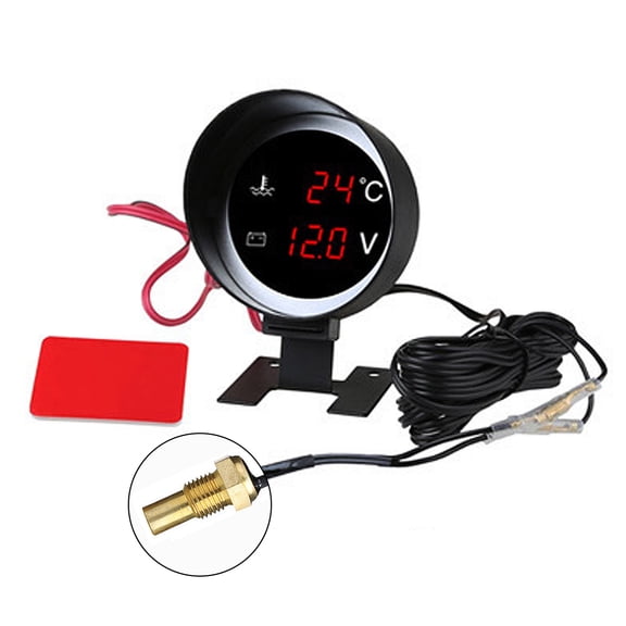 2 in 1 Car Voltmeter Water Temperature Gauge Meter Digital Gauge for Car Truck 8/10/12/14/16/17/21mm