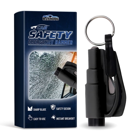 2-in-1 Car Window Breaker and Seatbelt Cutter Portable Emergency Escape Tool, Compact Automotive Safety Hammer with Carbon Steel Punch for Vehicle