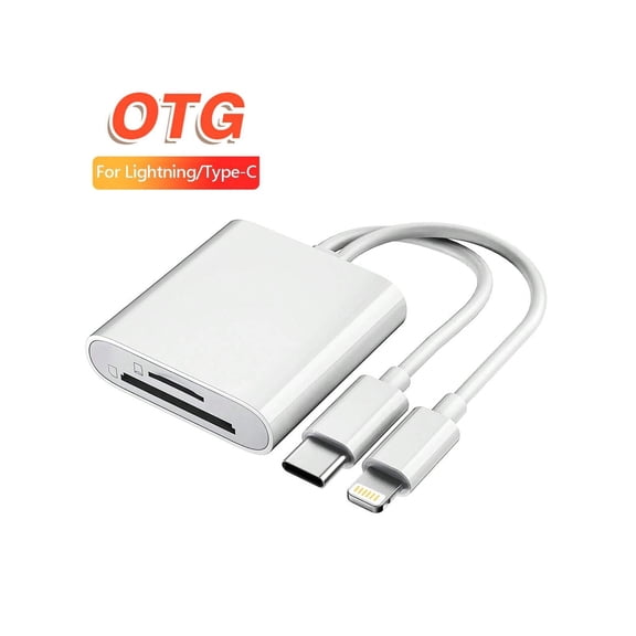 2-in-1 Card Reader OTG - Supports SD/TF Card, Compatible with iPhone, PC, Laptop - Plug & Play, No App Required
