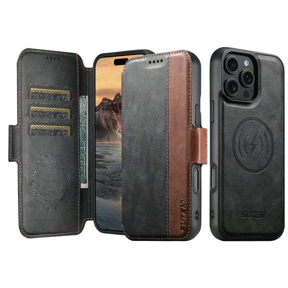 2-in-1 Case for iPhone 14 Pro Max, PU Leather Outer Wallet Case with Magnetic Detachable Inner Back Case, Card Slots Kickstand Flip Cover, Full Body Protection, Magnetic Closure, Black