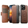 thumbnail image 1 of 2-in-1 Case for iPhone 14 Pro Max, PU Leather Outer Wallet Case with Magnetic Detachable Inner Back Case, Card Slots Kickstand Flip Cover, Full Body Protection, Magnetic Closure, Brown, 1 of 8