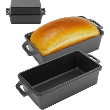 Cast Iron Loaf Pan with Lid | Bread Baking Pans | Even Heat Distribution for Homemade Bread, Cake, Meatloaf,