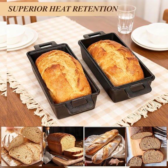 2 in 1 Cast Iron Loaf Pan with Lid,Even Heat Distribution Bread Baking Pans for Sourdough, Homemade Bread,Cake and Meatloaf