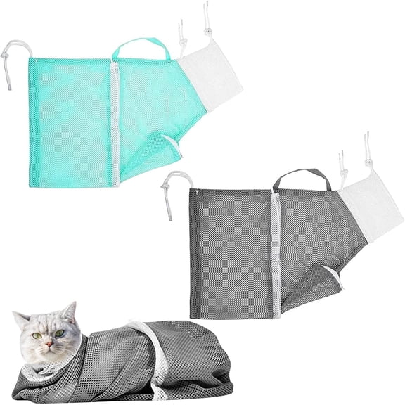 2-in-1 Cat Bathing and Grooming Net Bag - Adjustable, Breathable for Cat Restraint and Injection, Medicine Taking