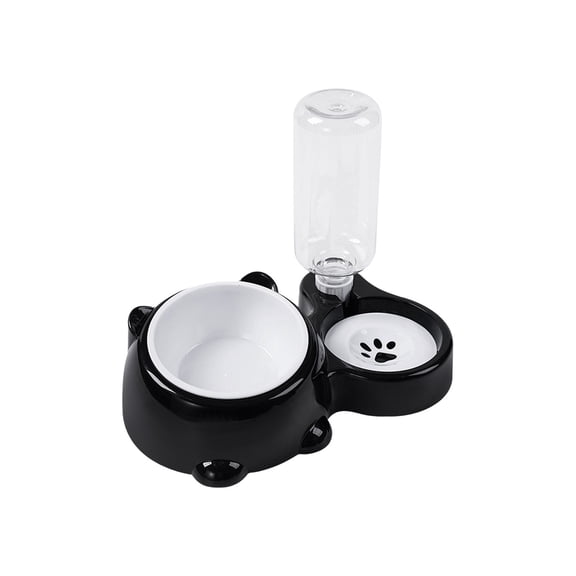 2-in-1 Cat Dog Bowl Set, 15° Inclined Pet Food and Water Bowls with Non-Slip Base, Double Stainless Steel Bowls for Dogs Cats, Easy Clean Plastic Base, Black/Gray/Blue