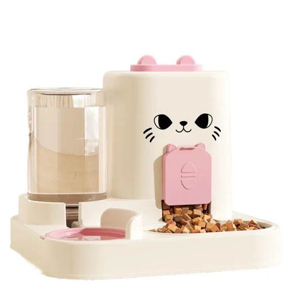 2-in-1 Cat Food Feeding Machine Large Capacity Leakproof Automatic Cat Water Feeder with Water Fountain Detachable