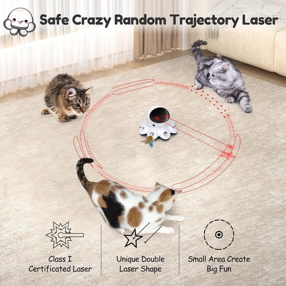 2-in-1 Cat Laser Toy - USB Rechargeable Automatic Motion Activated, 8-Hole Whack A Mole Feather, Interactive Indoor Exercise Toy for Kittens/Cats