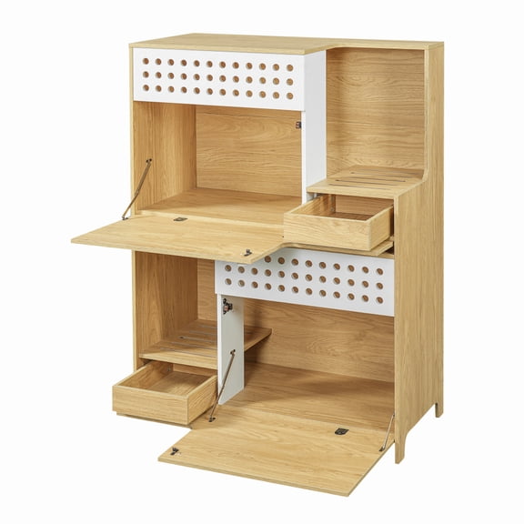 2-in-1 Cat Litter Box Enclosure Side Table, Modern Cat Furniture with Storage for 2 Small/Medium Cats, Hidden Litter Box Cabinet