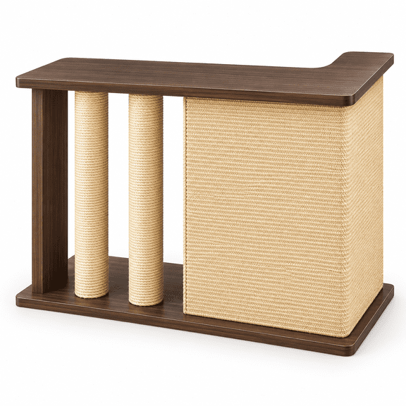 2-in-1 Cat Scratcher Side Table—A portable cat climbing frame for sofas and living rooms—Features a base with lockable casters to protect your sofa from scratches