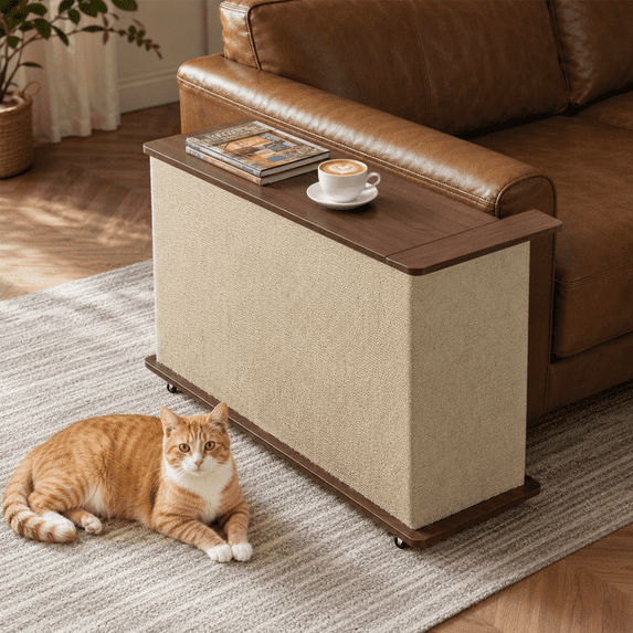 Assembly Point Righ Side Side 2-in-1 Cat Scratcher Side Table for Couch, Sofa Protector End Table ...