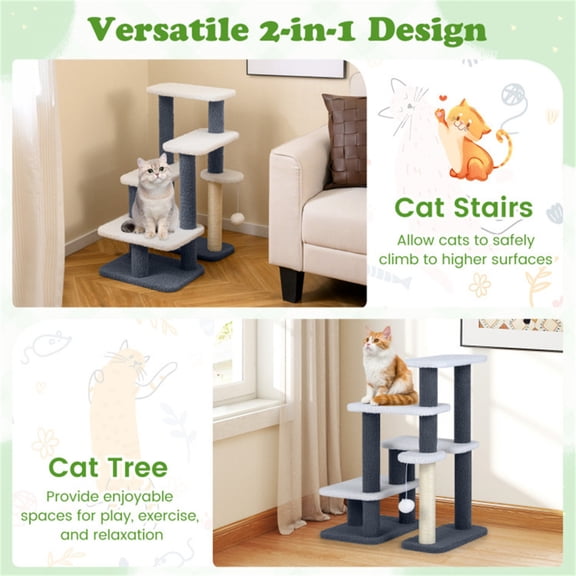 2-in-1 Cat Stairs & Tree with Sisal Scratching Post 4 Levels Pet Steps for Elderly Cats Short-Legged Dogs