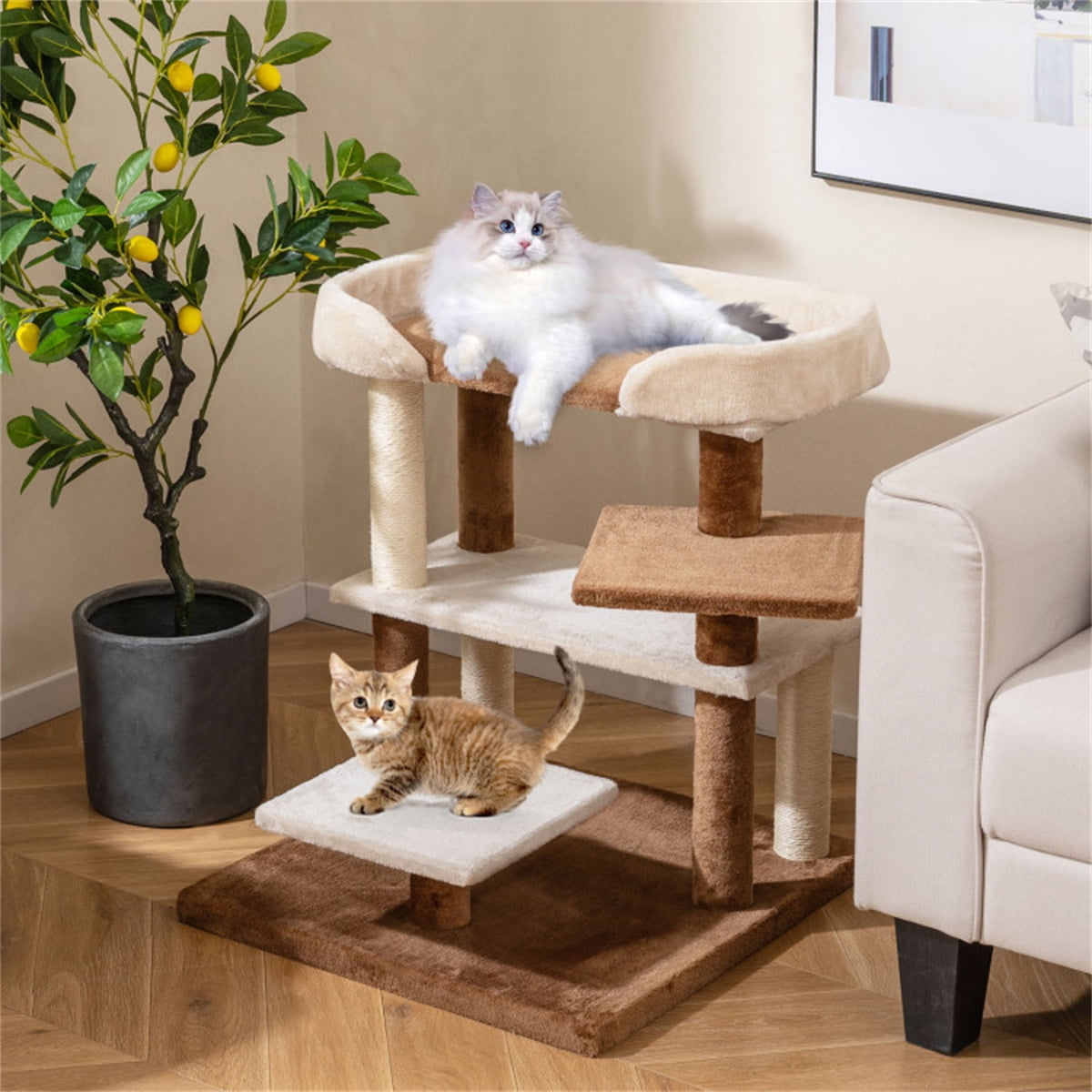 2-in-1 Cat Steps & Scratching Post, 4-Tier Pet Stairs for Small Senior Cats & Dogs, Sisal Scratching Posts, Compact 28”H, Space-Saving, Multi-Functional Pet Furniture, Gray