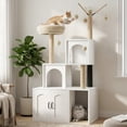 thumbnail image 1 of 2-in-1 Cat Tree with Hidden Litter Box Enclosure, Wooden Cat Tower & Litter Box Cabinet – Scratching Posts, Cat Condo Cave, Storage, Washable Cushion, 1 of 8