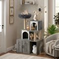 thumbnail image 1 of 2-in-1 Cat Tree with Hidden Litter Box Enclosure, Wooden Cat Tower & Litter Box Cabinet – Scratching Posts, Cat Condo Cave, Storage, Washable Cushion, 1 of 9