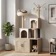 thumbnail image 1 of 2-in-1 Cat Tree with Hidden Litter Box Enclosure, Wooden Cat Tower & Litter Box Cabinet – Scratching Posts, Cat Condo Cave, Storage, Washable Cushion, 1 of 8