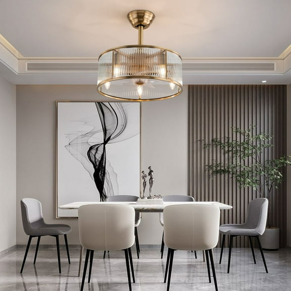 2-in-1 Ceiling Fan Light with 6-Speed Adjustable Wind, Gold Retro Design, Quiet & Safe, Perfect for Bedrooms, Living Rooms & Kitchens - Remote Control, Timer Function, and Energy Efficient