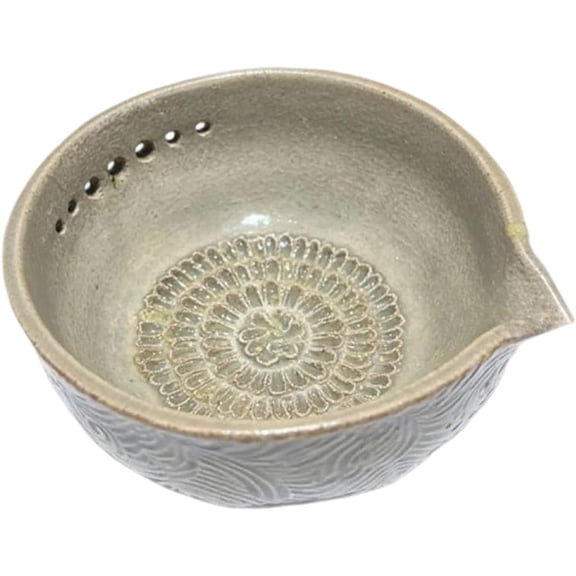2-in-1 Ceramic Garlic Grater Bowl with "Pour-Spout", Hand-Textured Ginger Mincer with Integrated Herb Stripper, Deep Mixing Dish for Salad Dressings & Dips
