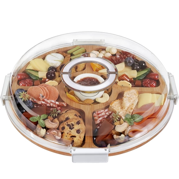 2-in-1 Charcuterie Board & Cutting Board with Lid and Handle - Portable Travel Cheese Board, Regenerated Wood Serving Tray Suitable for Party, Wedding, Housewarming Gifts, Cheese Board Gifts for,