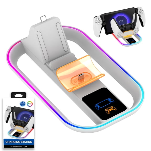 2 in 1 Charger Station for PS5 Portal, Charging Docking Station for P5 Controller with RGB Light Indicator