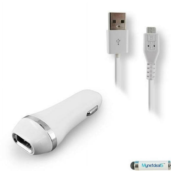 2-in-1 Chargers Bundle Car Kits for LG Stylo 3, Stylus 3, LS777, Phoenix 3, Aristo, Spree, K4 LTE, X cam (White) - 2.1Ah Car Charger Adapter + USB Charging Cable