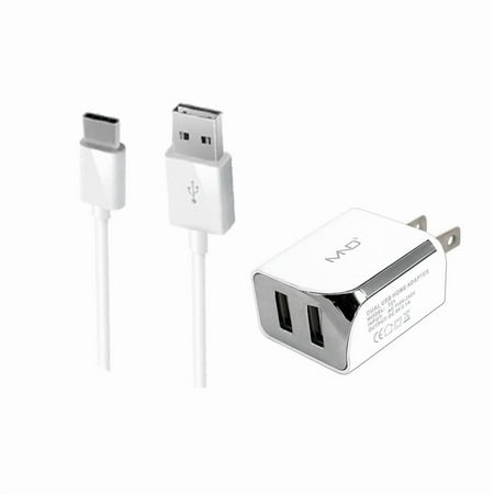 2-in-1 Chargers for HTC Desire U12 Plus,U12+, 19+, U11 EYEs, U11 life, U11+, U11, U Ultra, U Play, HTC 10, Bolt, 10 evo (White) - 2.1Ah Travel Charger Adapter (Dual Port) + USB Charging Cable