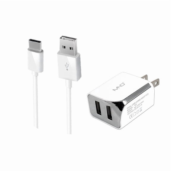2-in-1 Chargers for HTC Desire U12 Plus,U12+, 19+, U11 EYEs, U11 life, U11+, U11, U Ultra, U Play, HTC 10, Bolt, 10 evo (White) - 2.1Ah Travel Charger Adapter (Dual Port) + USB Charging Cable