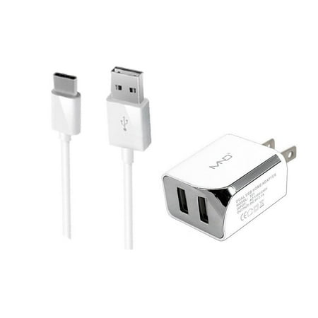 2-in-1 Chargers for Motorola Moto G200 5G,G82, E32, Edge 30, G Stylus 5G (2022), G (2022), G52, G22,Edge 30 Pro (White) - 2.1Ah Travel Charger Adapter (Dual Port) + USB Charging Cable