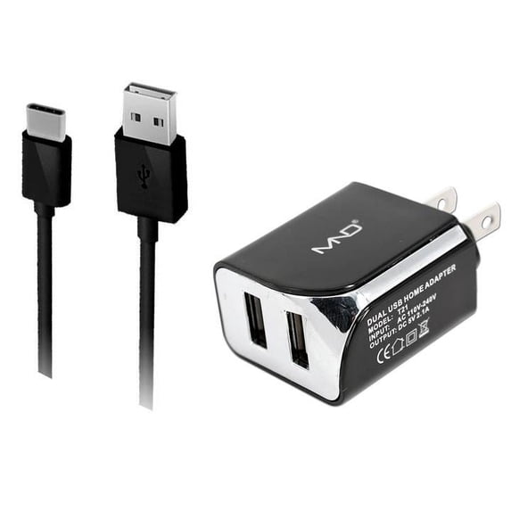 2-in-1 Chargers for Motorola One Fusion,One Fusion+,One Vision Plus,Moto G Fast,G Pro,Edge,G8,G Stylus,G Power,G8 Power,One (Black) - 2.1Ah Travel Charger Adapter (Dual Port) + USB Charging Cable