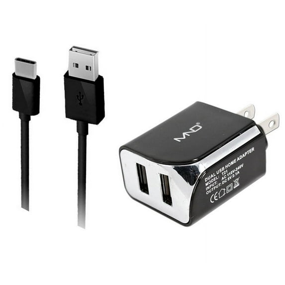 2-in-1 Chargers for OnePlus 7T, 7 Pro 5G, 7 Pro, 7, 6T, 6T McLaren, 6,5T, 5, 3T, 3, 2 (Black) - 2.1Ah Travel Charger Adapter (Dual Port) + USB Charging Cable