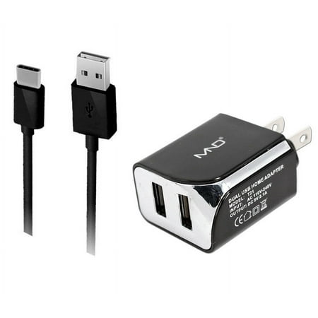 2-in-1 Chargers for Oppo Find X3 Pro,Find X3, Find X3 Neo, Find X3 Lite, Reno6 Pro+ 5G, Reno6 Pro 5G, K9, A53s 5G, A95 5G, A94 (Black) - 2.1Ah Travel Charger Adapter (Dual Port) + USB Charging Cable