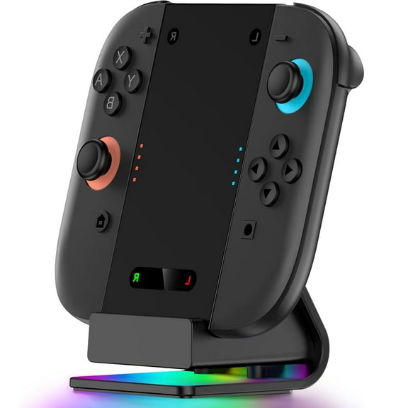 2-in-1 Charging Dock for Nintendo Switch 2 - Joycon Fast Charging Station, Dynamic RGB Lighting, Magnetic Smart Charging (Black)