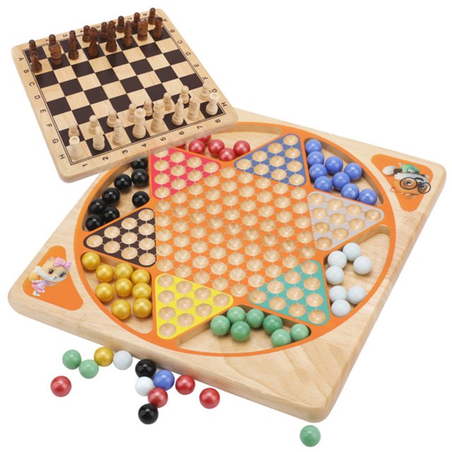 2 in 1 Checkers & Flight Chess Combo Set Wooden Family Games Children