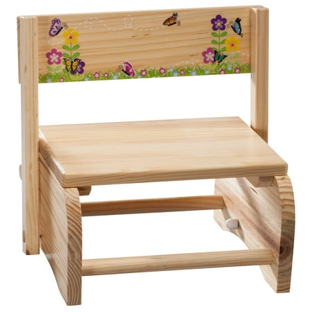 2-in-1 Children's Step Stool and Chair, Butterflies and Flowers Design