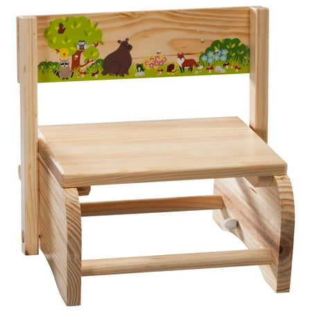 2-in-1 Children's Step Stool and Chair, Woodland Animals Design