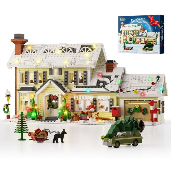 2 in 1 Christmas Holiday House Building Set Griswold House and Village Griswold Vacation Car Gifts for Families and Friends