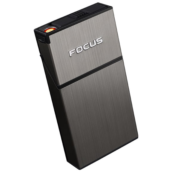 2-in-1 Cigarette Case with Electric Lighter, USB Rechargeable Metal Windproof Lighter Holder, Portable Pocket Cigarette Box for 100mm Slim Cigarettes, Gift for Men and Women