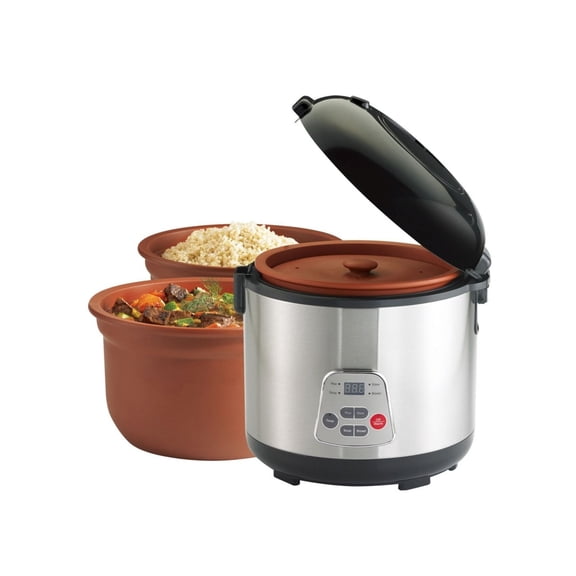 2-in-1 Clay Rice & Slow Cooker, 3.2 Quart Natural Clay Pot, Programmable, Probiotic Yogurt Maker, Mini Stews, Oatmeal, Broth & Baby Food, Set & Forget