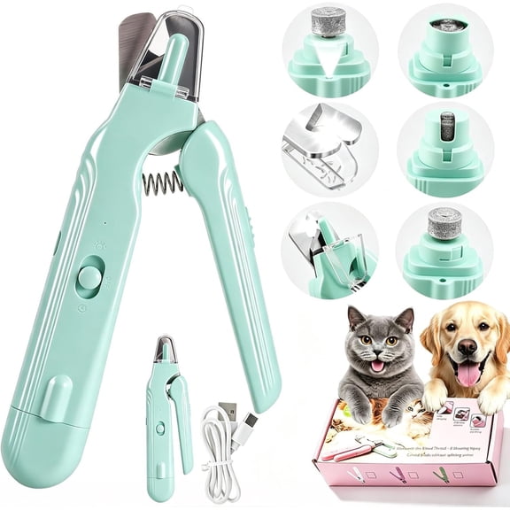 2-in-1 & Clippers Trimmers for Large Medium Small Dogs Cats Pets Claw Trimmer with LED Lights (Green)
