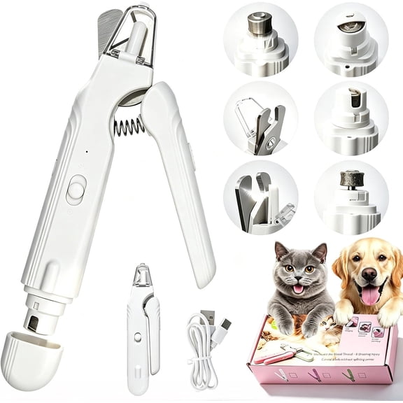 2-in-1    &   Clippers Trimmers for Large Medium Small Dogs Cats Pets Claw Trimmer with LED Lights (White)