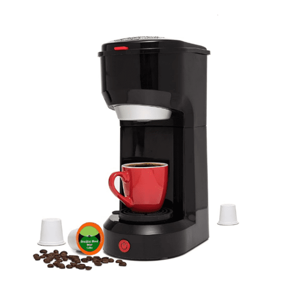 2-in-1 Coffee Maker Single Serve & Ground Coffee Brewer, Compact Personal Coffee Machine for Pods & Loose Grounds, Quick Brew 14 oz Portable Small Coffee Maker, Black