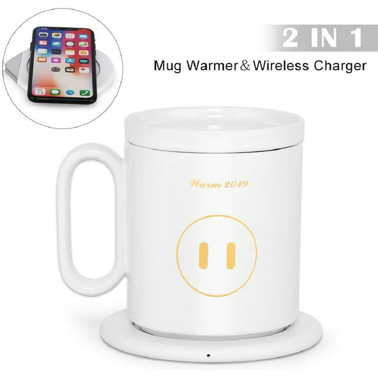 SKSAY Coffee Mug Warmer,350ml Ceramic Cups,Both Smart Insulation and Mobile  Phone Wireless Charging,18 Watt Induction Heater,131℉ Heat